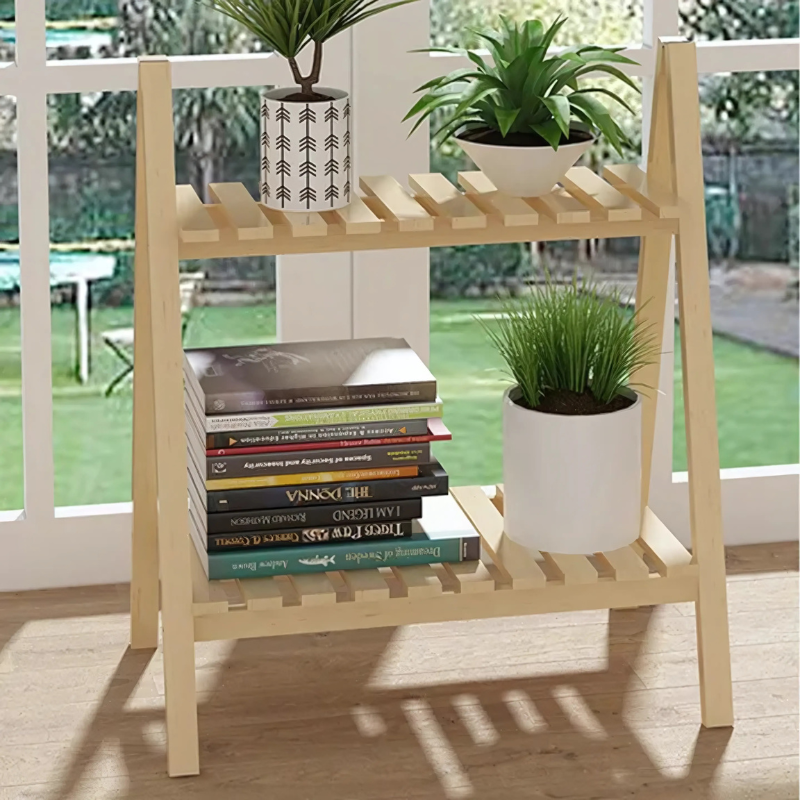 XEILI Foldable 2 & 3-Tier Wooden Plant Stand – Solid Wood Flower Pot Shelf Rack for Indoor & Outdoor Use, Balcony Floor Display Stand for Garden & Home Decor