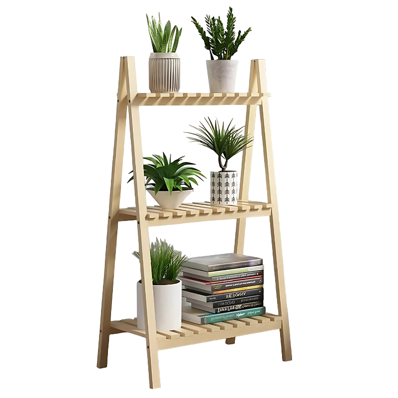 XEILI Foldable 2 & 3-Tier Wooden Plant Stand – Solid Wood Flower Pot Shelf Rack for Indoor & Outdoor Use, Balcony Floor Display Stand for Garden & Home Decor