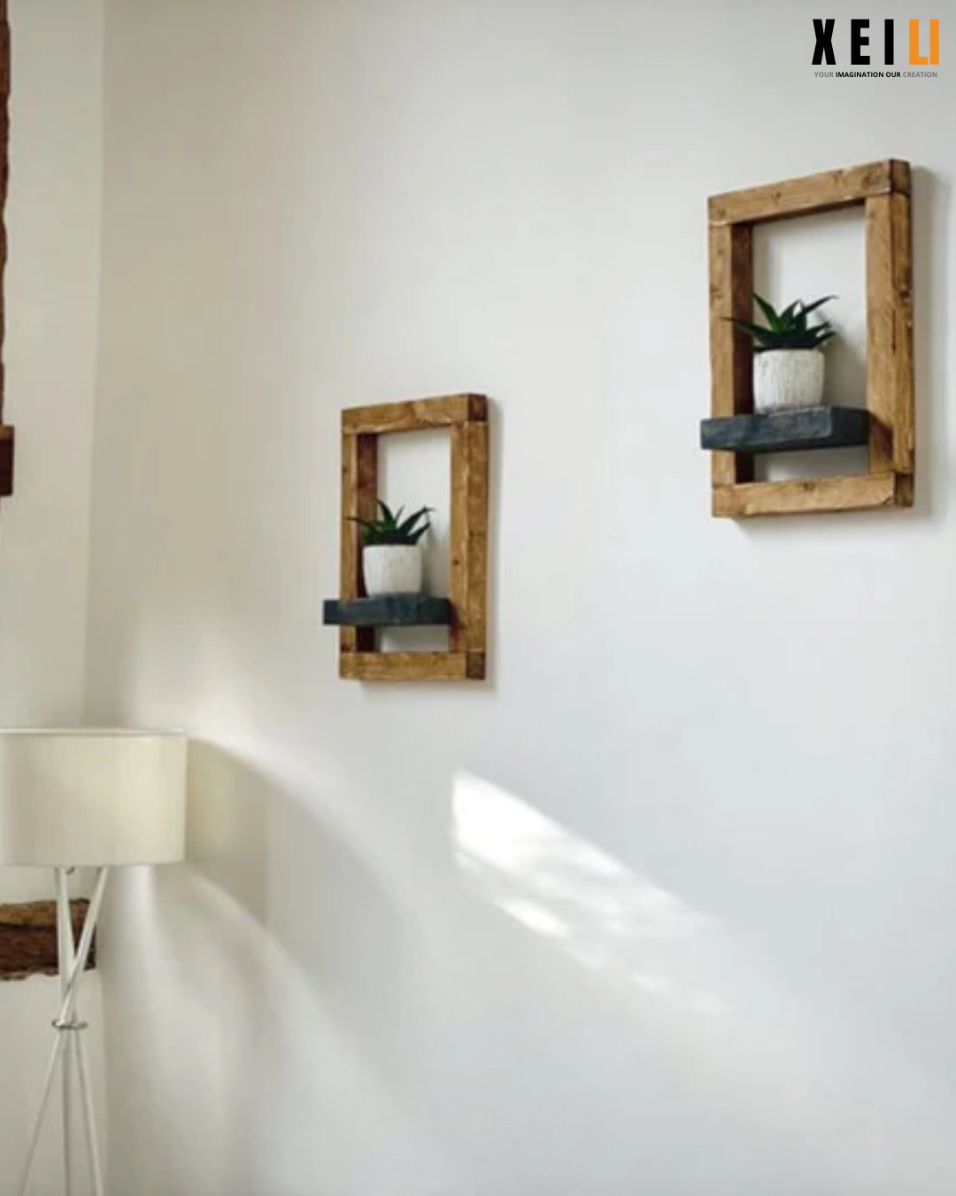 XEILI Premium Wood  Framed Country House Rustic Shelf & Planter - Light Oak Finish