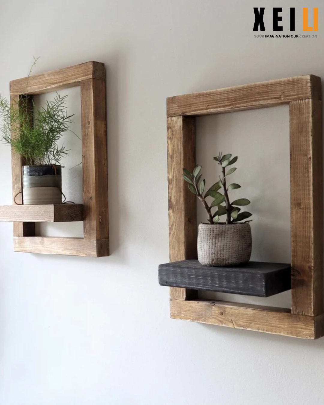 XEILI Premium Wood  Framed Country House Rustic Shelf & Planter - Light Oak Finish
