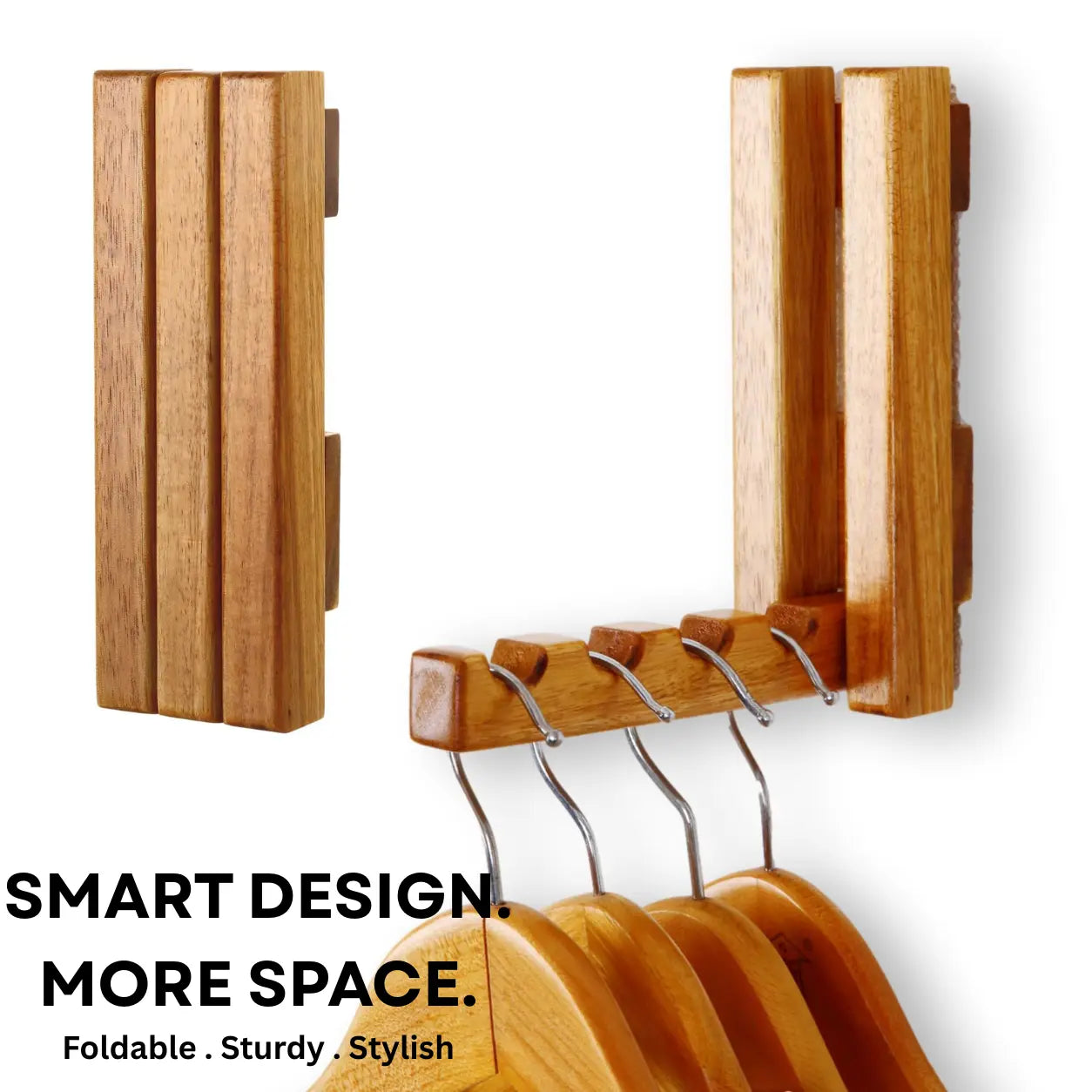Foldable Wooden Wall Mounted Clothes Hanger Rack – Space Saving Solid Wood Laundry & Closet Organizer XEILI