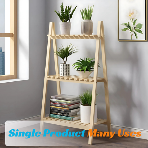 Multipurpose Teak Wood 2 & 3-Tier Adjustable Stand – Wooden Shelf for Makeup, Plants, Kitchen, Books & Home Décor