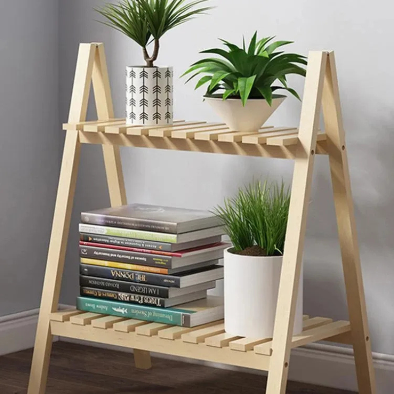 XEILI Foldable 2 & 3-Tier Wooden Plant Stand – Solid Wood Flower Pot Shelf Rack for Indoor & Outdoor Use, Balcony Floor Display Stand for Garden & Home Decor