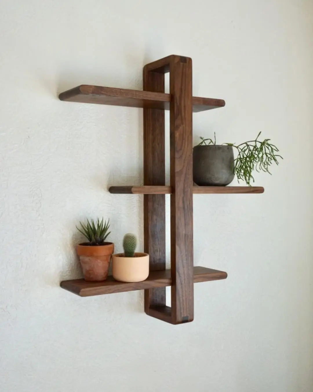 3 Tier Walnut Shift Shelf  - Handmade Solid Wood Wall Shelf for Plants, Art, Books & Photos | Adjustable, Mid-Century Modern Xeili owner
