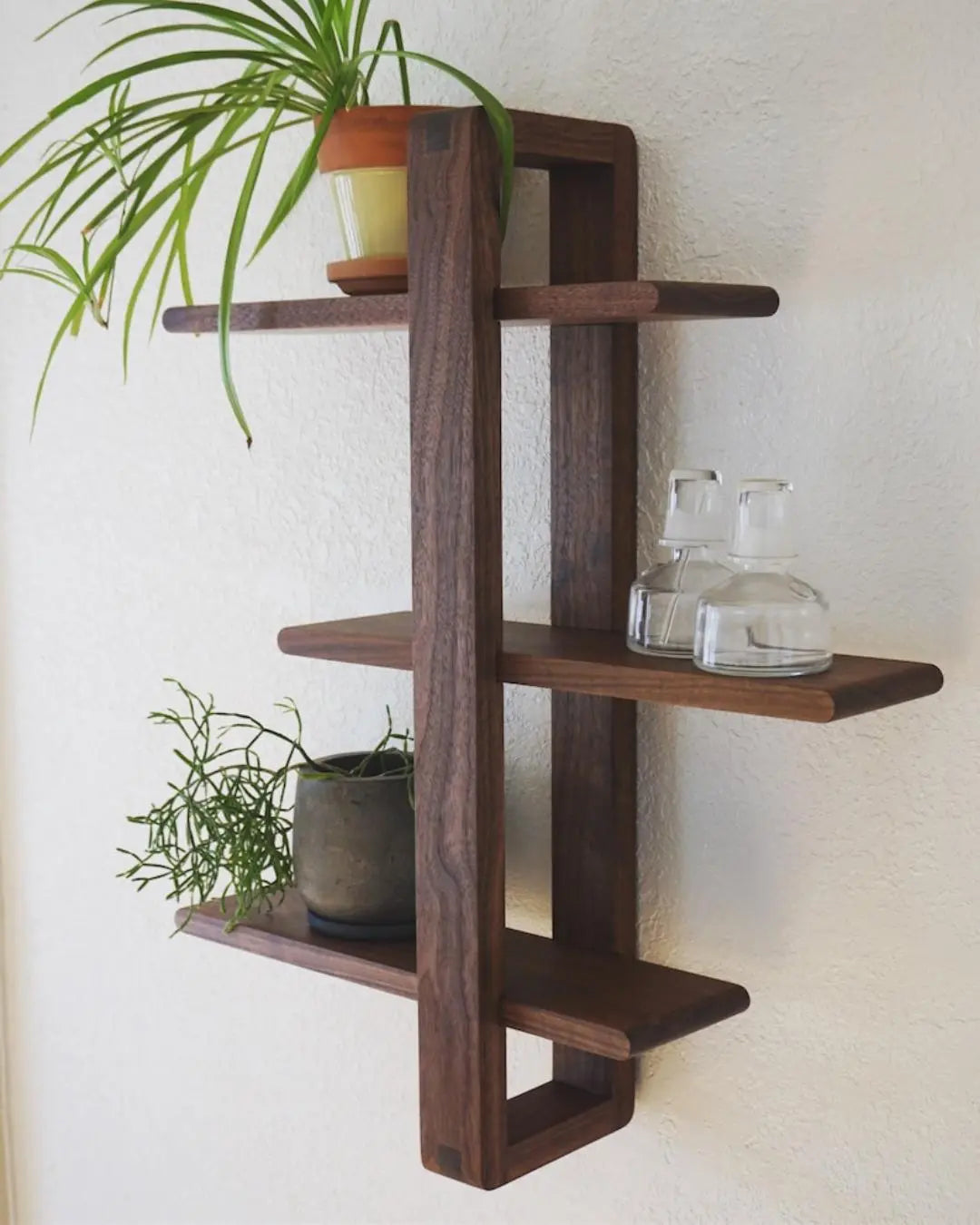 3 Tier Walnut Shift Shelf  - Handmade Solid Wood Wall Shelf for Plants, Art, Books & Photos | Adjustable, Mid-Century Modern Xeili owner