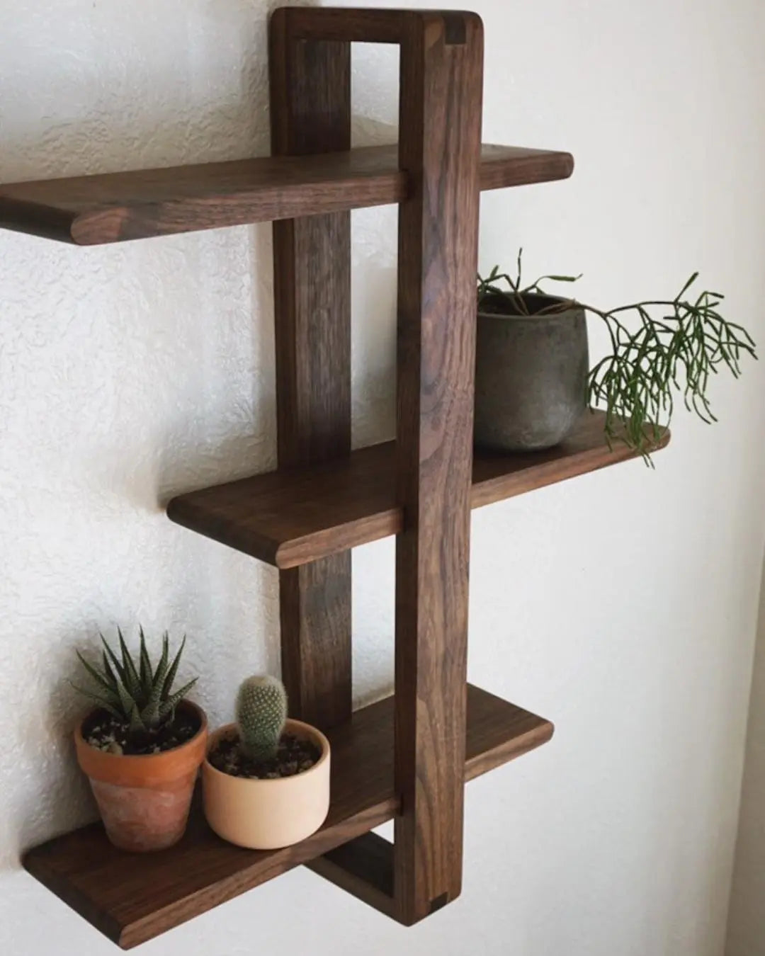 3 Tier Walnut Shift Shelf  - Handmade Solid Wood Wall Shelf for Plants, Art, Books & Photos | Adjustable, Mid-Century Modern Xeili owner