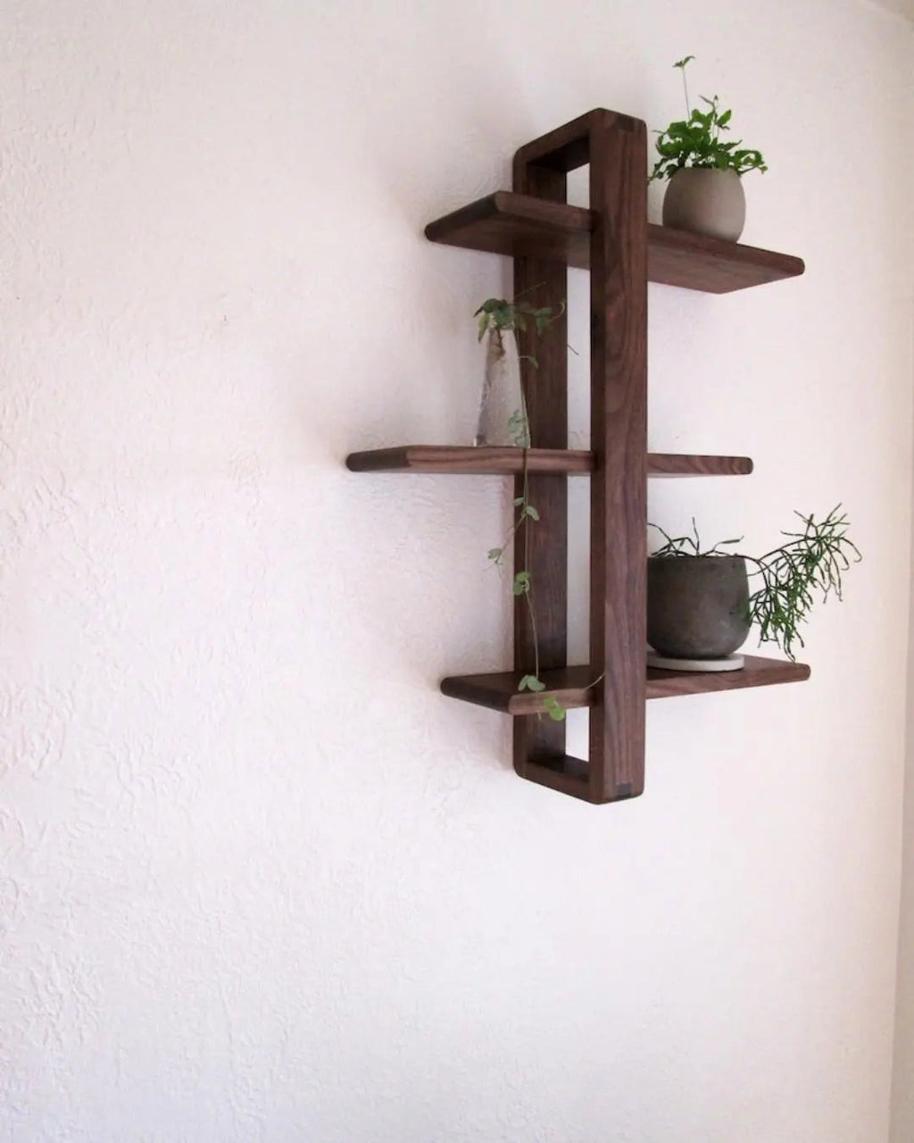 3 Tier Walnut Shift Shelf  - Handmade Solid Wood Wall Shelf for Plants, Art, Books & Photos | Adjustable, Mid-Century Modern Xeili owner
