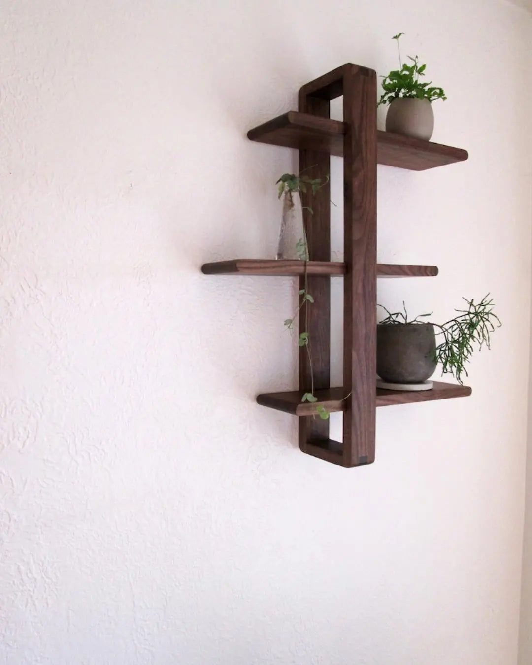 3 Tier Walnut Shift Shelf  - Handmade Solid Wood Wall Shelf for Plants, Art, Books & Photos | Adjustable, Mid-Century Modern Xeili owner