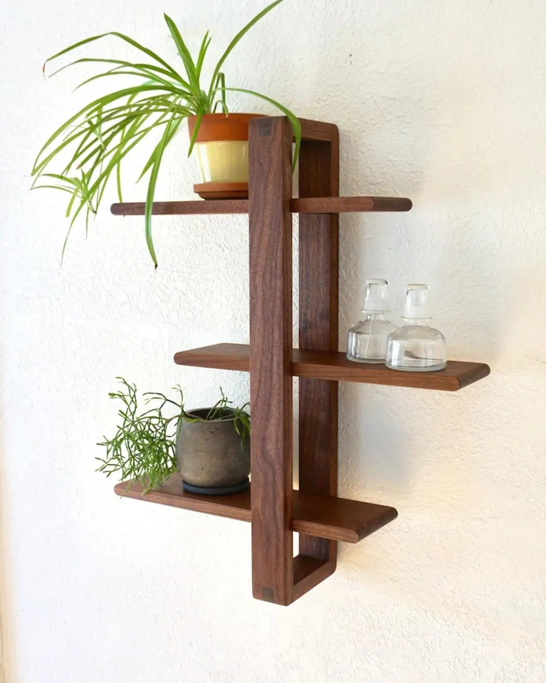 3 Tier Walnut Shift Shelf  - Handmade Solid Wood Wall Shelf for Plants, Art, Books & Photos | Adjustable, Mid-Century Modern Xeili owner