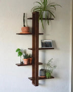 5 Tier Walnut Shift Shelf  - Handmade Solid Wood Wall Shelf for Plants, Art, Books & Photos | Adjustable, Mid-Century Modern - XEILI