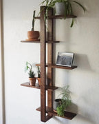 5 Tier Walnut Shift Shelf  - Handmade Solid Wood Wall Shelf for Plants, Art, Books & Photos | Adjustable, Mid-Century Modern - XEILI
