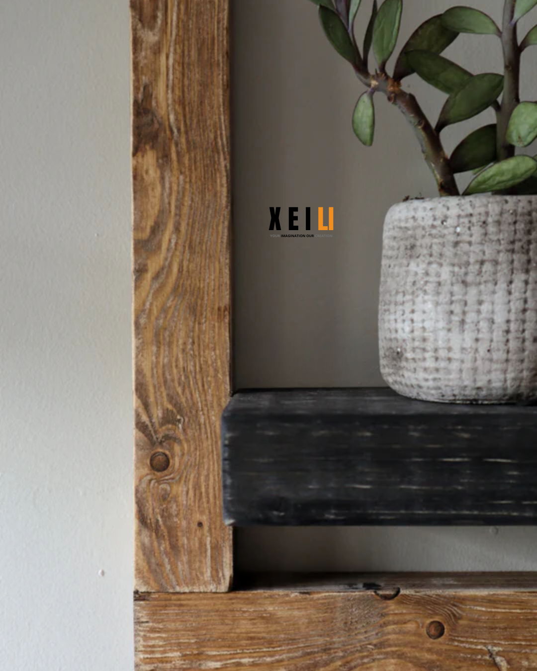 XEILI Premium Wood  Framed Country House Rustic Shelf & Planter - Light Oak Finish