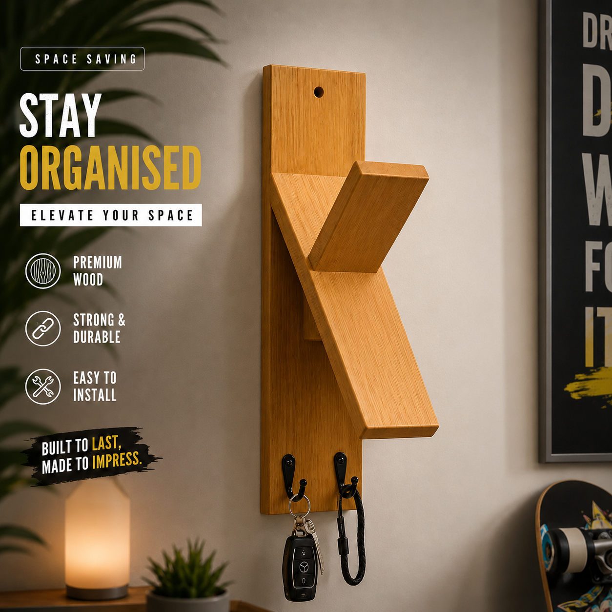 Wooden Wall Mounted Cap & Key Holder XEILI