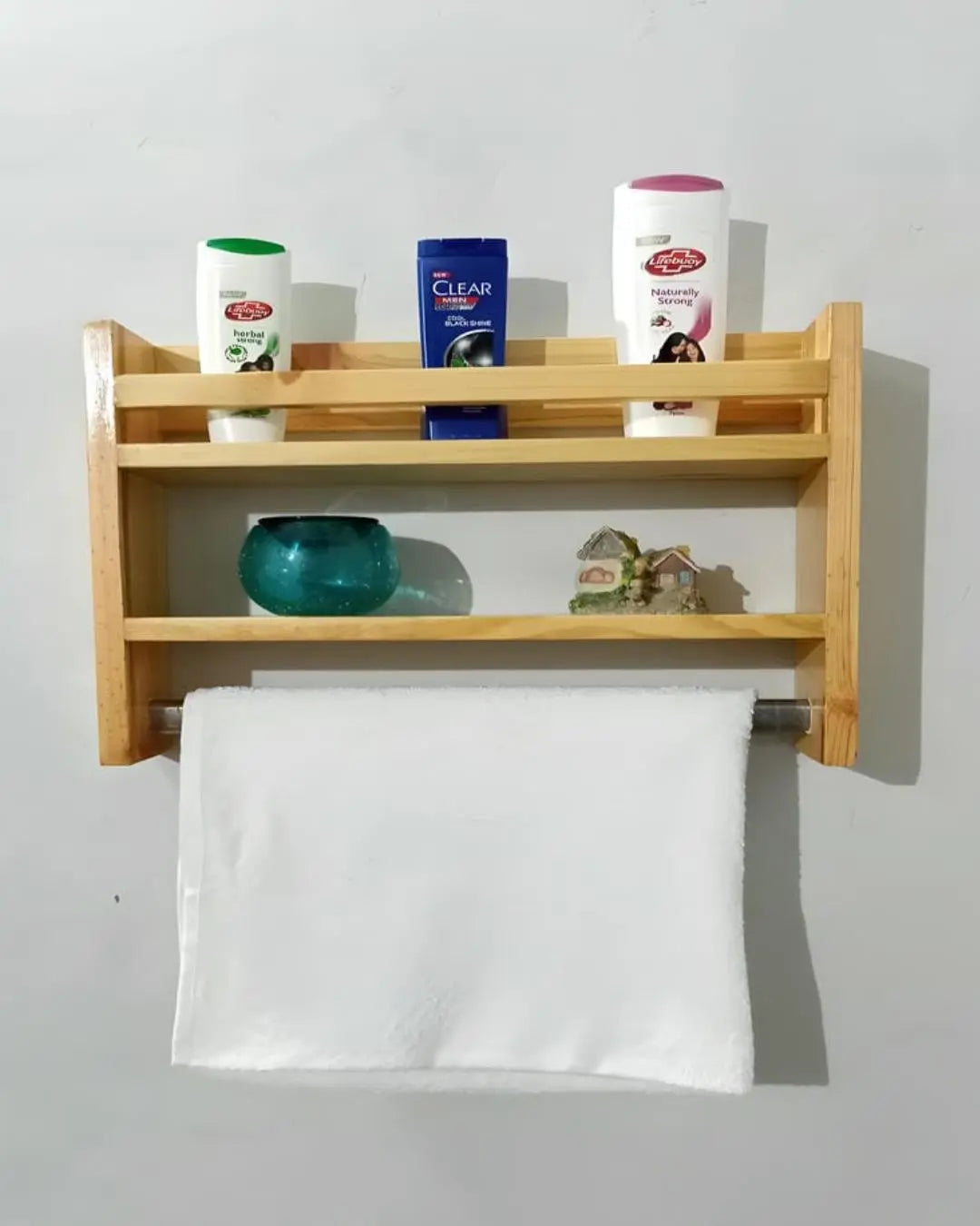 Wooden Bathroom Shelf with Towel Holder Xeili owner