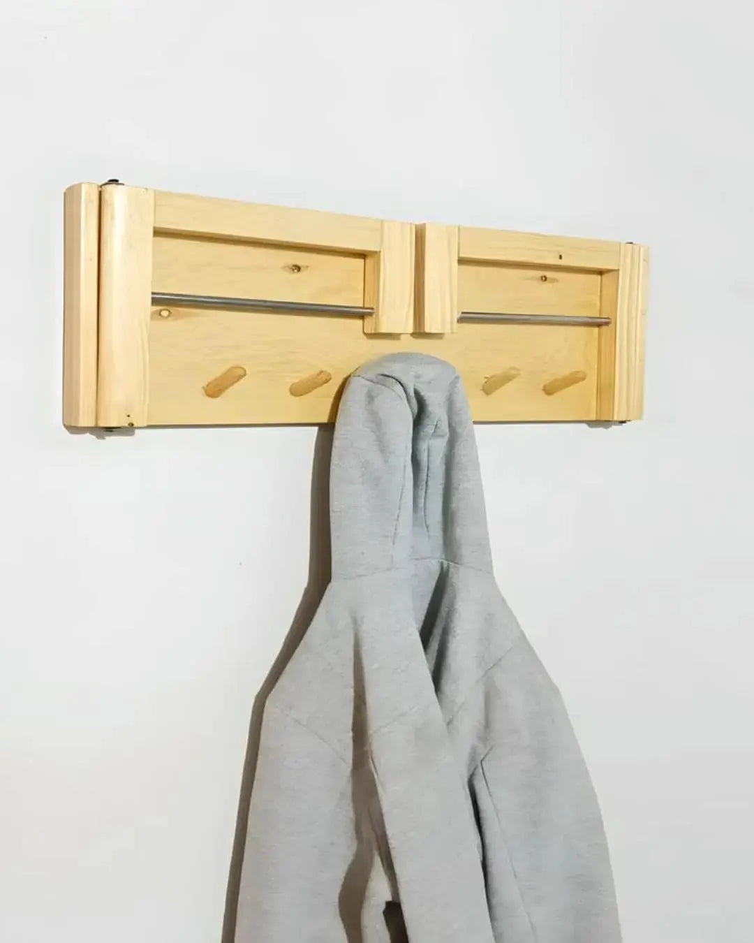Wooden Hanger Stand Folding with 6 Clothes Hanging Hooks Xeili owner