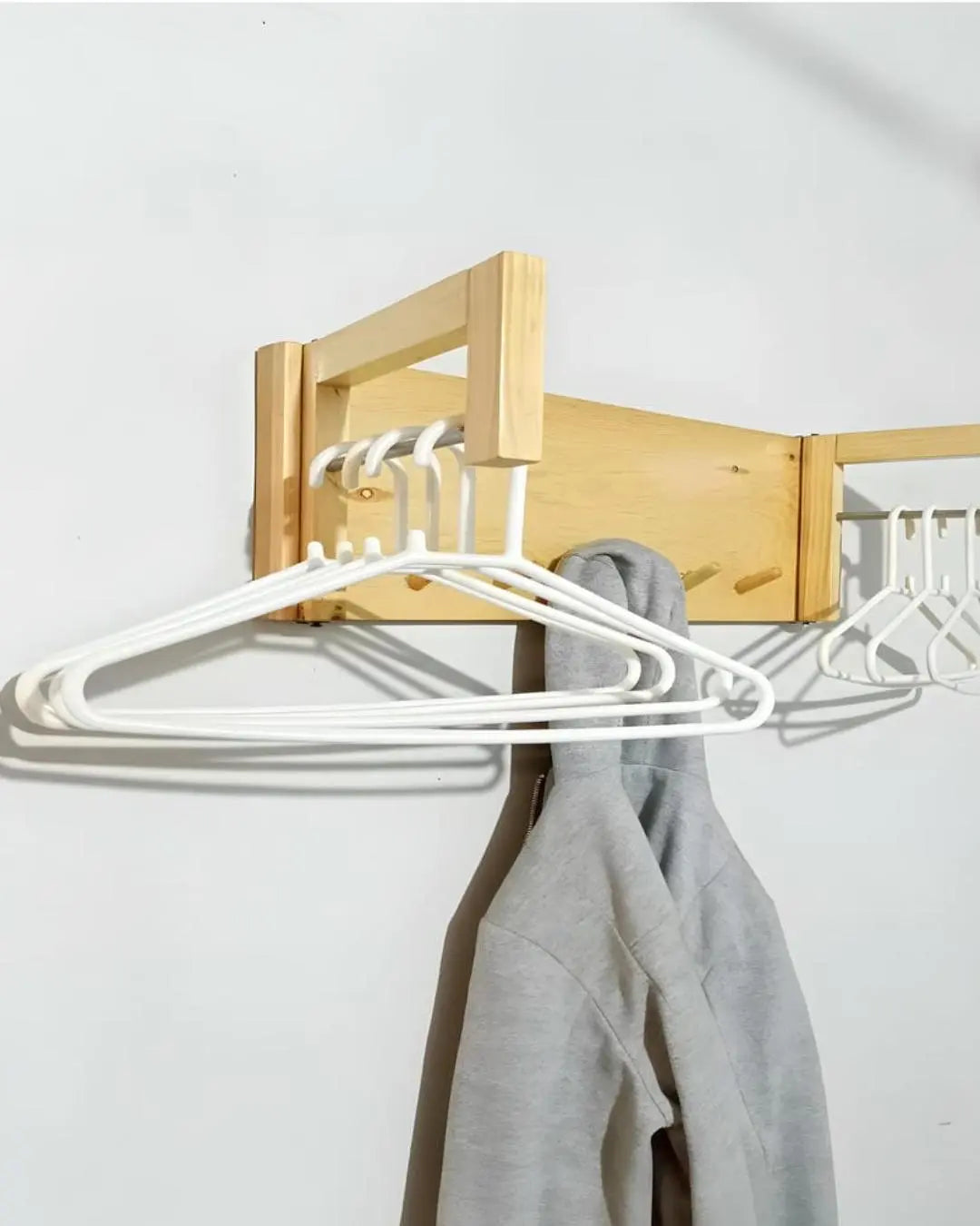 Wooden Hanger Stand Folding with 6 Clothes Hanging Hooks Xeili owner
