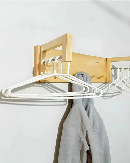 Wooden Hanger Stand Folding with 6 Clothes Hanging Hooks Xeili owner