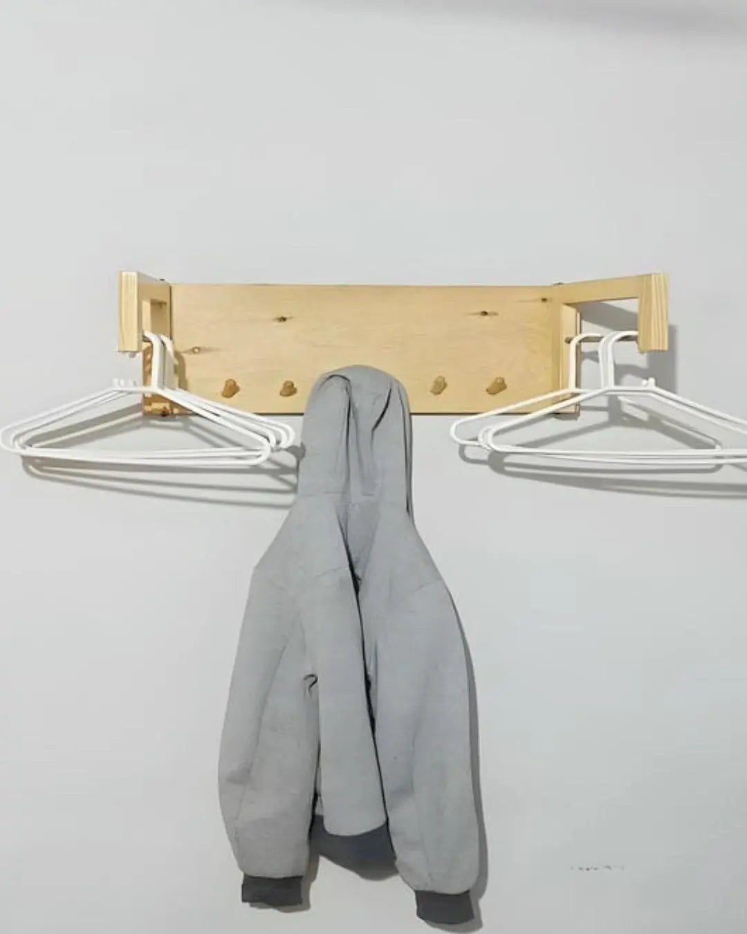 Wooden Hanger Stand Folding with 6 Clothes Hanging Hooks Xeili owner